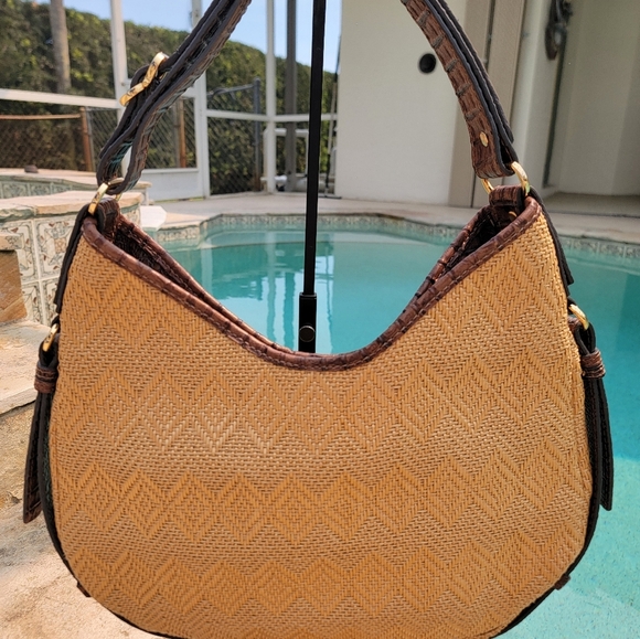 Francesco Biasia Raffia With Leather Croc Embossed Trim Shoulder Bag - Picture 3 of 8